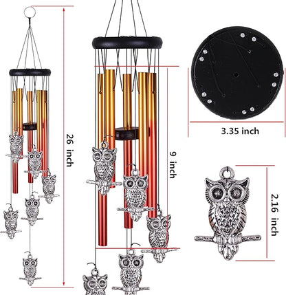 Owl Wind Chimes Outdoor/Indoor Decor - Pure Hand-Made Owl Wind-Bells, Mobile Romantic Windcatcher 28" Owl Wind Chime for Home, Xmas, Gift For Mother, Balcony, Patio, Garden Decoration(6 Owls, 5 Tubes)