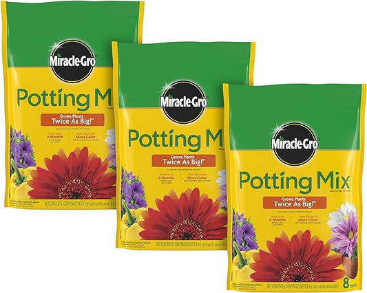 Miracle-Gro Potting Mix, For Indoor or Outdoor Potted Plants, Flowers, Vegetables, Shrubs, Annuals, and Perennials, Feeds Up to 6 Months, 8 qt.