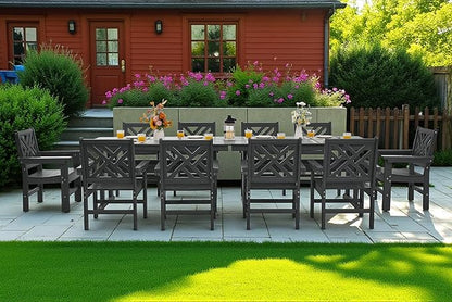 12 Piece HDPE Outdoor Dining Set for 10, Patio Dining Furniture Set with 2 Table and Umbrella Hole, Outdoor Table and Chairs for Garden, Poolside, Backyard, Deck