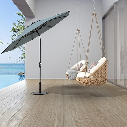 Midtown Umbrellas The Swilt 8 Feet Patio Umbrella in Sunbrella Canvas Haze Acrylic Fabric - Fiberglass Ribs, Auto-Tilt Aluminum Frame For Backyard, Deck, Garden, Pool - White Pole