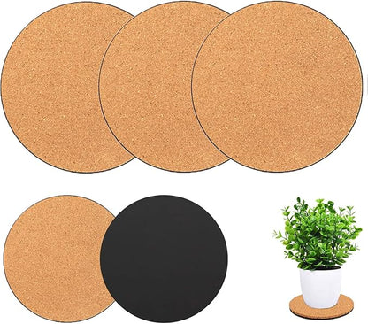 3 Pieces Cork Plant Coasters, 8 Inch Cork Plant Mats, Plant Coasters for House Plants Indoors (Nude & Black)