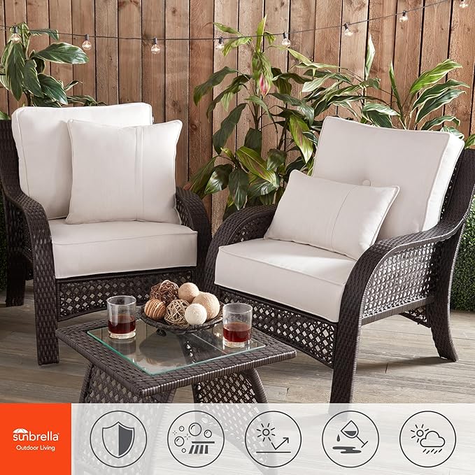 Greendale Home Fashions Sunbrella 20" Square Outdoor Throw Pillow with Removable Cover (Set of 2), Cast Pumice 2 Count