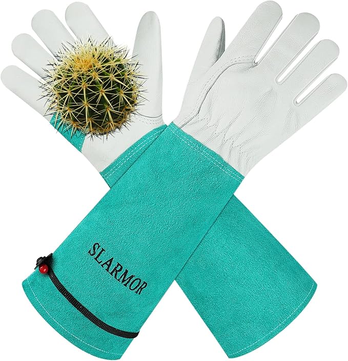 Long Gardening-Gloves Women/Men - Thorn proof Rose Pruning Heavy Duty Gauntlet (Medium, Green)