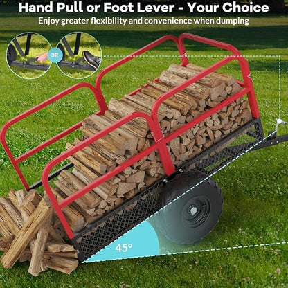 1700 LBS Steel ATV UTV Trailer Tow Behind Dump Cart, Heavy Duty Pull Behind Utility Dump Trailer for Lawn Mower Trailer Tractor Garden Yard with Removable Rear Panel