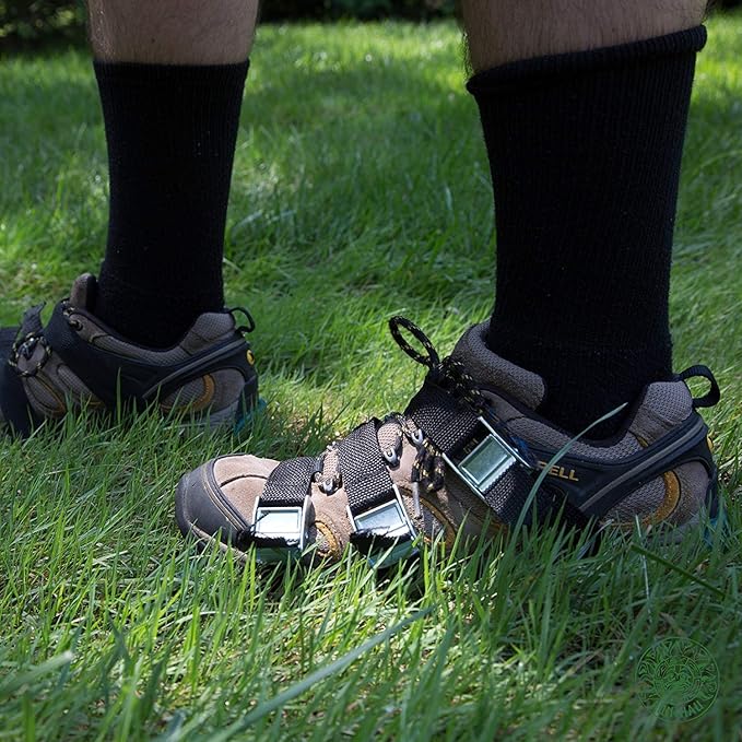Lawn Aerator Shoes w/Metal Buckles and 3 Straps - Heavy Duty Spiked Sandals for Aerating Your Lawn or Yard