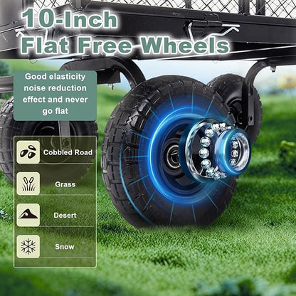 Heavy Duty 900 LBS Capacity All-Terrain Steel Utility Cart - 10" Solid 3.5-4" Wheels & Tires with 180° Swivel Handle | Removable Side Panels & Laser-Welded Frame Multi-Surface Garden Wagon