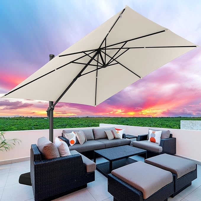 Hotime 10ft Patio Umbrella Outdoor Patio Windproof and Height adjustable, Heavy Duty Aluminum Square Offset Patio Umbrella Cantilever Pool Umbrella with 360°Rotation for Garden Deck Pool, Beige
