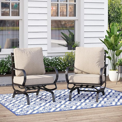 MFSTUDIO Metal Patio Conversation Sets, Outdoor Furniture Sofas Set of 2, 2 Pieces Durable Steel Frame Patio Rocking Chairs with 5.8" Beige Cushions for Patio Garden Backyard Balcony