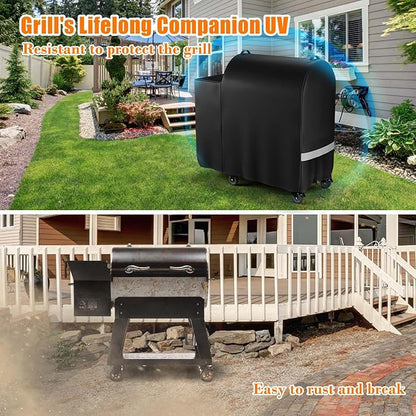 Hisencn Grill Cover for Recteq RT-590, Recteq Deck Boss 590 Wood Pellet Smoker Grill, Heavy Duty Waterproof Grill Cover with Reflective Strips, Moisture Proof Vents and Drawstring, Outdoor BBQ