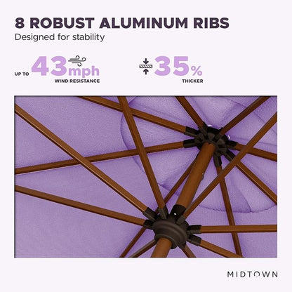 Midtown Umbrellas Wooden 2-9 Feet Outdoor Patio Umbrella, Terylast Midtown Purple Fabric, Aluminum Frame For Backyard Umbrella, Deck Umbrella, Garden Umbrella & Pool Umbrella - Wooden Pole