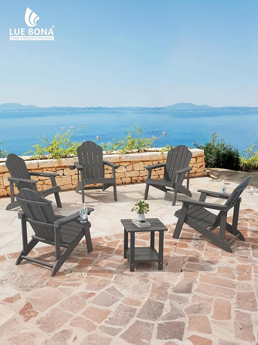 LUE BONA HDPE Adirondack Chairs Set of 2,Plastic Adirondack Chairs with Cup Holder Weather Resistant for Outdoor, Patio, Lawn, Garden, Backyard Deck, Fire Pit, Dark Gray
