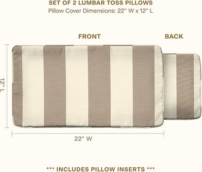 Honeycomb Outdoor Lumbar Pillow 2-Pack, 22 x 12, Cabana Stripe Tan Throw Pillows for Patio Furniture