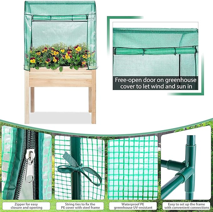 Elevated Wood Gardening Bed with Green House Cover - 36L x24W x 66H - Backyard Expressions