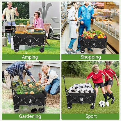 AYP Collapsible Wagon Cart Foldable with Wheels, Beach Wagon with Extended Tailgate & Brake, Heavy Duty Rolling Carts for Garden, Grocery Shopping, Camping, Outdoor Sports, Yard Work, Fishing
