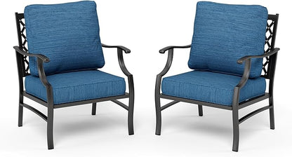 HERA'S HOUSE Outdoor Chairs Set of 2, 2 x Patio Chair with Pacific Blue Cushions, All Weather Outdoor Furniture for Lawn Garden Backyard Deck(Leg Chairs)