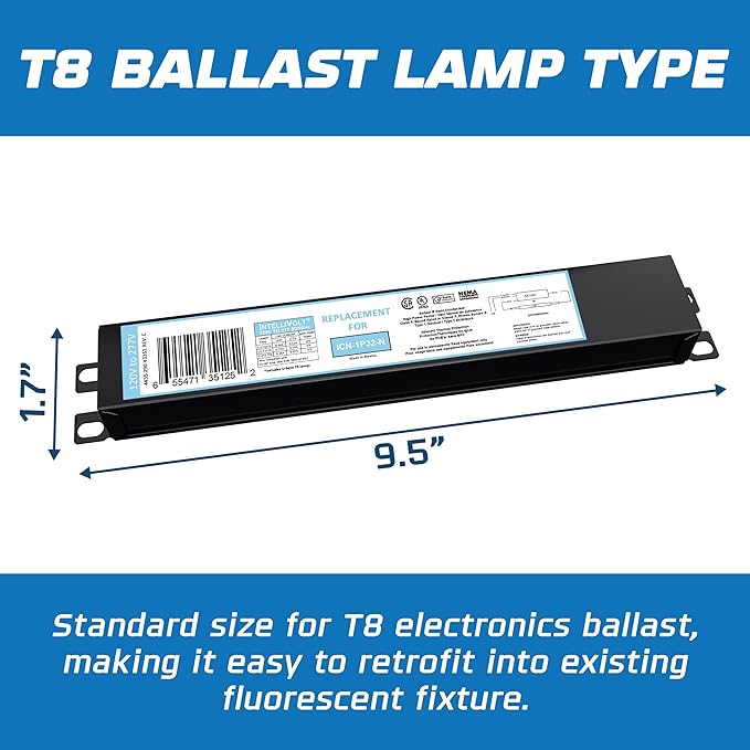 OHLECTRIC 10 Pack - Replacement for ICN1P32-SC 1 Lamp - T8 Fluorescent Ballast, Electronic Ballast Replacement 120-277 Volt, Instant Start - Standard and Energy Efficient Ballasts - UL Approved