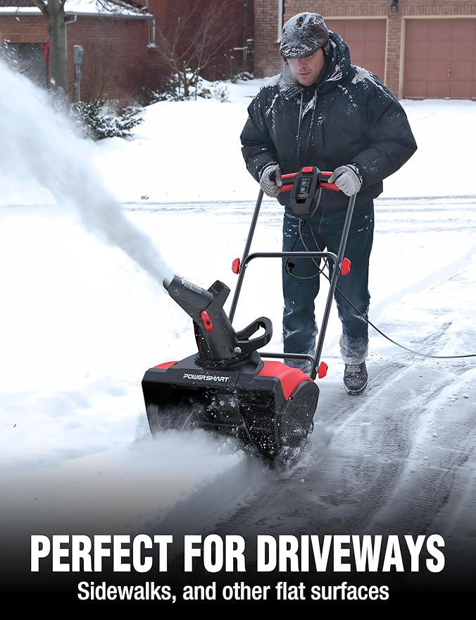 PowerSmart 18-Inch Corded Snow Blower, Electric Snow Thrower with 15-Amp Motor, 30' Throwing Distance(DB7517)