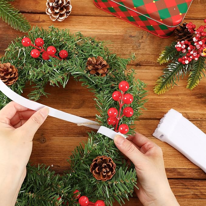 100 Pcs Christmas Garland Ties 12Inch Adjustable Holiday Garland Twist Ties for Holiday Christmas Halloween Tree Wreath Party Yard Wall Doorway Reusable Nylon Garden Cable Straps Decoration(White)