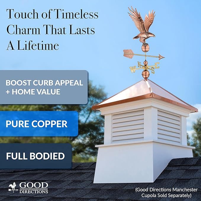 Good Directions Polished Copper Eagle Weathervane – Decorative Rooftop Accent for Barns, Homes, Sheds, and Cupolas – Durable & Handcrafted