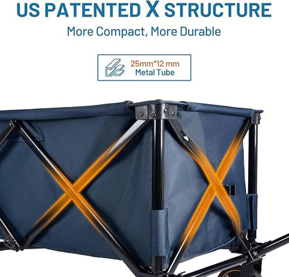 TIMBER RIDGE 51.2'' Extended Collapsible Wagon Cart with Brakes and Cargo Net, 500LBS Heavy Duty Foldable Utility Wagon with Adjustable Handle, 400L Capacity Portable Cart for Camping Sports Shopping