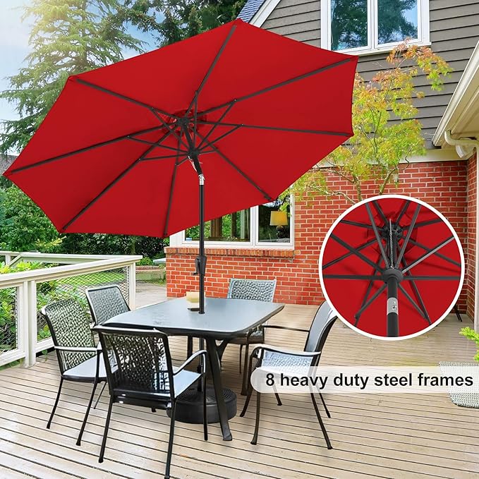 FLAME&SHADE 10 ft Outdoor Market Patio Table Umbrella with Fiberglass Rib Tips and Tilt, Red