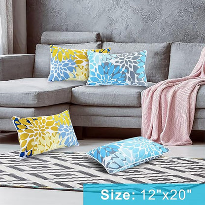 JMGBird 12×20 Inch Outdoor Lumbar Pillows Pack of 2 Colors Waterproof Throw Pillows with Insert Rectangular Decorative Garden Cushion for Home Furniture Patio Coach Sofa