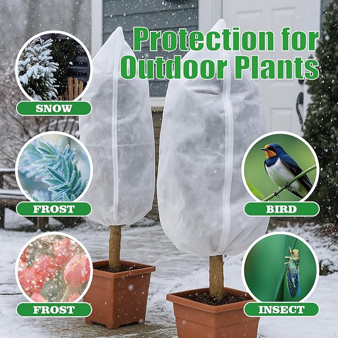 2-Pack Plant Covers Freeze Protection, Winter Frost Cloth with Zipper & Drawstring - 47.24''W x 70.87''H White Frost Blankets for Outdoor Garden Plants and Trees