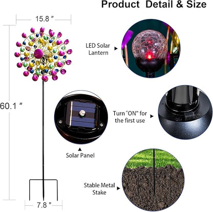 Large Wind Spinners Outdoor Solar Garden Decor Light - Unique Ferris Wheel Shaped Colorful Windmill, Durable Waterproof Design for Garden, Lawn, Patio