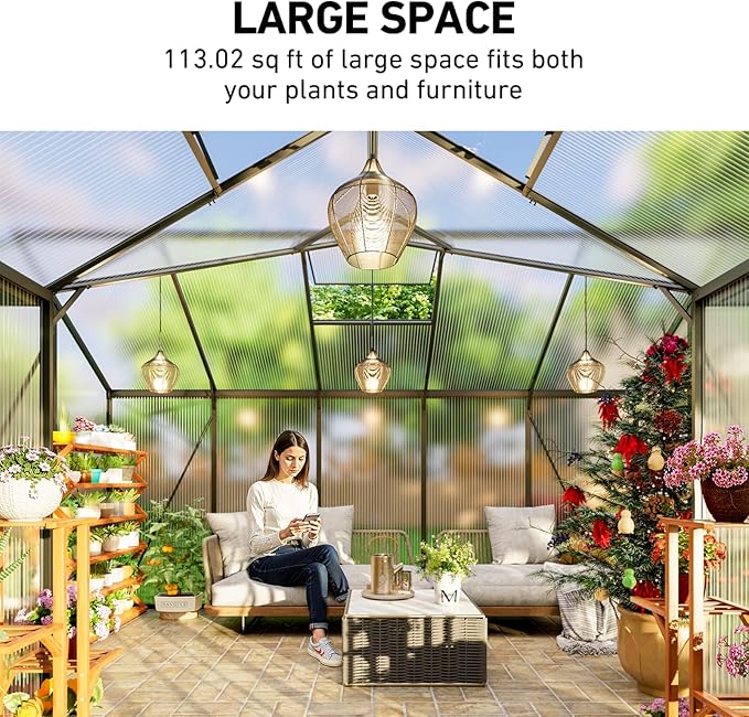 12×12FT Green Houses for Outside, Large Walk-in Greenhouses for Outdoors and Winter Garden Planting, Enhanced Aluminum Greenhouse Kit Withstands Strong Wind to Protect Vegetables or Plants