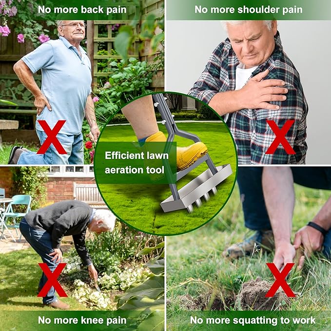 Lawn Coring Aerator, Manual Aerator Lawn Tool, Stainless Steel 4 Core Aerator And Soil Core Storage Tray, Plug Aerator For Garden Tools & Yard tools, For Loosening Soil and Improving Lawn Health