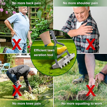 Lawn Coring Aerator, Manual Aerator Lawn Tool, Stainless Steel 4 Core Aerator And Soil Core Storage Tray, Plug Aerator For Garden Tools & Yard tools, For Loosening Soil and Improving Lawn Health