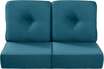 Luxury 22x24/22x25 6-Inch Outdoor Seat Cushions - Set of 2 Water Repellent Patio Chair Cushion for Porch Set Rattan Dining Rocker Glider Chairs Loveseat Couch Sectional Sofa - Peacock Blue