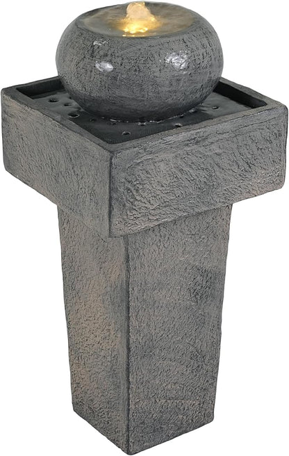 Merax 25.59" H Minimalist Concrete Column Fountain–LED-Lit Modern Outdoor Oasis, Durable Landscape Feature for Patio, Porch