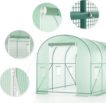 Outdoor Greenhouse with Screen Door,Outside Heavy Duty Walk in Green House for Garden Plants UV Protection Thermostatic Waterproof (Green, 12x7x7 FT)