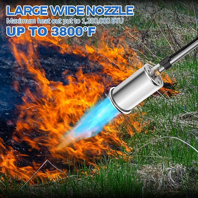 Siasky Weed Torch Propane Burner 1,200,000 BTU, Propane Weed Torch with Push Button Igniter, Flame Weeder Torch for Weeds, Snow Melting, Asphalt, Garden, Roofing, Weed Torch Kit for Outdoor Use