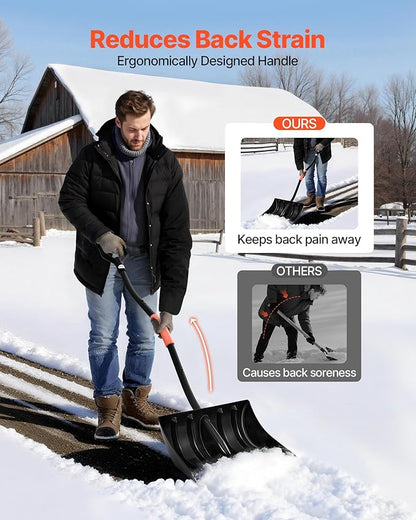 VEVOR Snow Shovel for Driveway, 17 in Wide Plastic Snow Shovel with D-Shaped Handles & Aluminum Blade, Large Capacity Snowplow Shovels, Lightweight Snows Removal Tool for Garden Car Camping