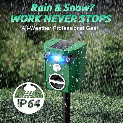 2 Pack Solar-Powered Ultrasonic Animal Repellent Outdoor, Deer Repellent Devices with Motion Sensor, Waterproof Deer, Cat, Raccoon, Coyote, Rabbit Deterrent for Yard, Garden, Farm