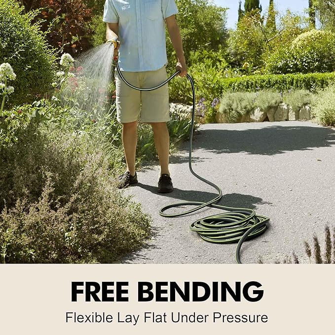 Rubber Garden Water Hose 50ft, 5/8" Leak Proof Garden Hose with Brass Connector, Flexible Hose Pipe for Lawn, Watering Cleaning & Washing