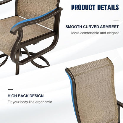 UDPATIO Patio Swivel Dining Chairs Set of 8, Outdoor Swivel Chairs High Back with All Weather Textilene Metal Rocking Frame for Lawn Garden Backyard, Brown