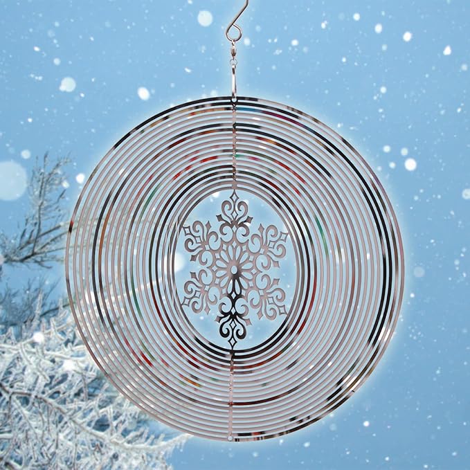 SPRING SONG Snowflake Kinetic Wind Spinner for Yard and Garden Mirrored Stainless Steel Spinner Indoor and Outdoor Hanging Decor Crafts Ornament Gifts Kinetic Art Yard Garden Hanging Wind Spinner