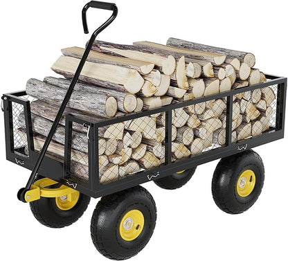 Metal Wagon - 500lbs Garden Cart with 10" Multi-Terrain Tires, 4 Removable Mesh Sides & 180° Swivel Handle, Yard Wagon Cart for Lawn, Yard, Patio Gardening