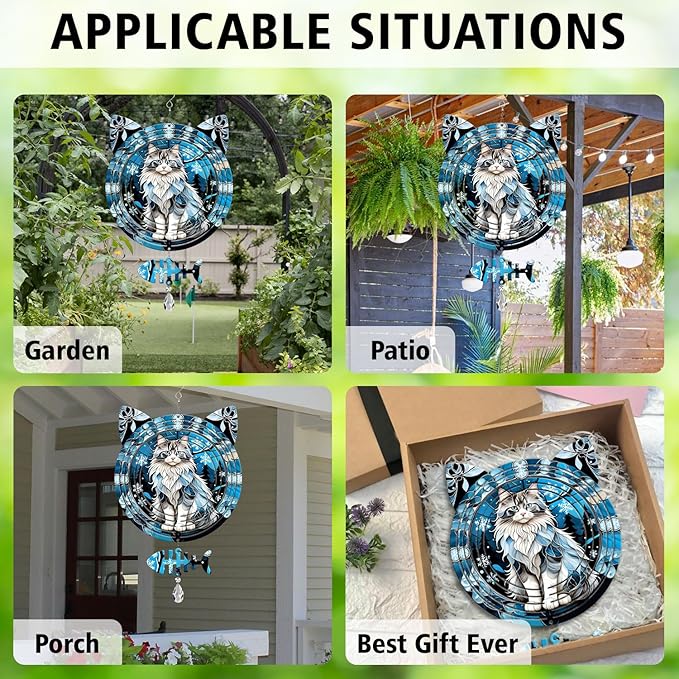 Norwegian Forest Cat Wind Spinner, Norwegian Forest Cat Wind Spinner Hanging for Yard and Garden