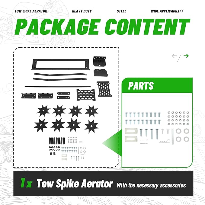 32 in Tow Behind Spike Aerator W/ 8 Spikes, Hitch Pin Attach to Lawn Tractor, Most ZTRs, ATVs Soil Mower Hitch, Lawn Soil Penetrator for Gardens, Lawns, Farms