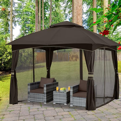 MASTERCANOPY Outdoor Patio Gazebo for Garden with Upgrade Steel Frame and Netting Walls (8x8,Brown)