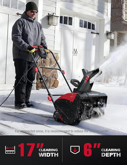 PowerSmart 18-Inch Corded Snow Blower, Electric Snow Thrower with 15-Amp Motor, 30' Throwing Distance(DB7517)