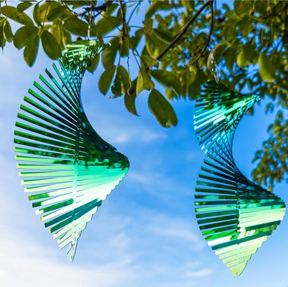 Wind Spinners Outdoor, 3D Helix Hanging Wind Spinners, Gradient Tender Green, 24 inches, Kinetic, Stainless-Steel Metal, Smooth Spin, Outdoor Decoration for Garden, Patio, Yard, Gift for Women Mom