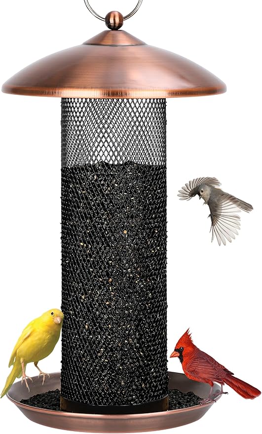 Gtongoko Finch Bird Feeders for Outdoors 2.5 LB Capacity Squirrel Proof Metal Tube Bird Feeders Thistle & Nyjer Seed Hanging Feeder, Copper, 1 Pack