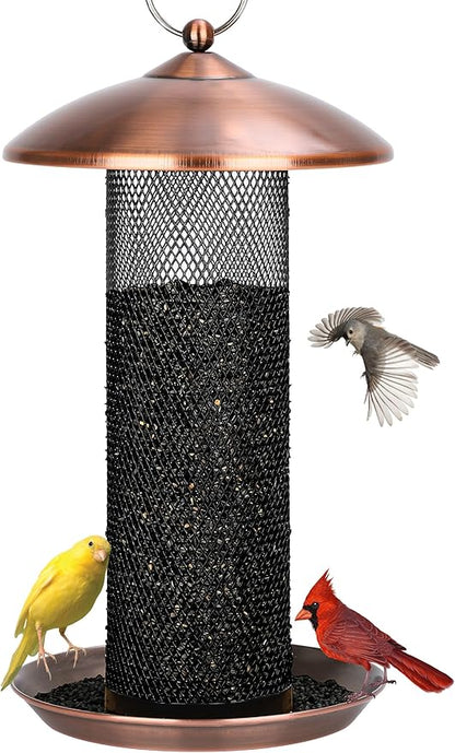 Gtongoko Finch Bird Feeders for Outdoors 2.5 LB Capacity Squirrel Proof Metal Tube Bird Feeders Thistle & Nyjer Seed Hanging Feeder, Copper, 1 Pack