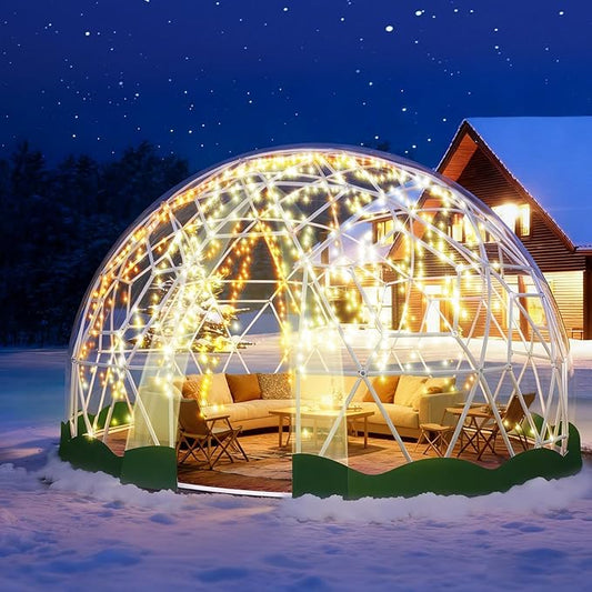 Garden Dome Tent, 15 x 9.5 ft Outdoor Clear Bubble Tent for 2-4 Person, All-Weather Geodesic Dome Greenhouse with Window & Door, PVC Transparent Tent for Patio, Camping, Party (15FT - Green)