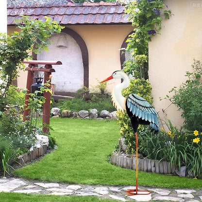Crane Garden Metal Decor Statue - Large Standing Crane Statue, Metal Birds Yard Art Outdoor Sculpture, Heron Decoration Bird, Outdoor Backyard Decor, Patio, Porch, Lawn Ornament, Yard Decoration